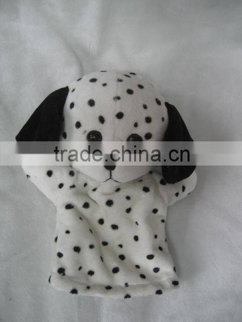 Cute design dog plush hand puppet/ high quality plush dog toy with big eyes