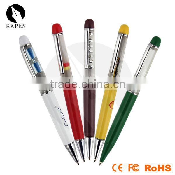 KKPEN Aluminum Promotion Liquid pen Liquid floating pen with 3D floater MOQ 1000pcs cheapest pen with logo printing free shipp