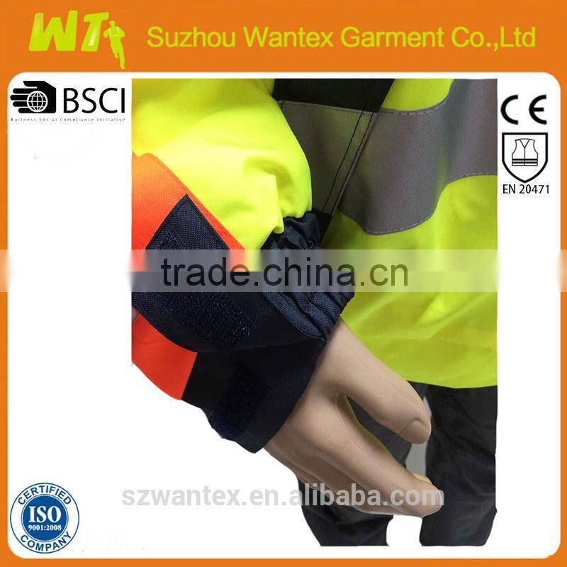 EN20471/343 fluo-yellow/orange winter waterproof winter men 7 in 1 bomber jacket park with reflector