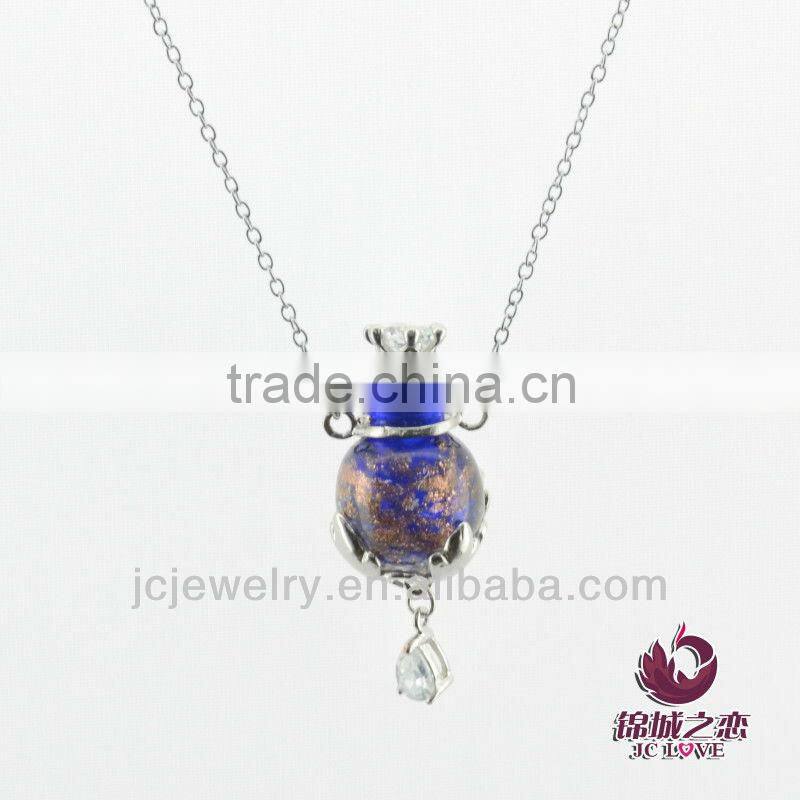 Crown Shape Murano Glass Jewelry Set, Essential Oil Perfume Glass Pendants Necklace Murano Glass Bottle With Alloy Jewellery