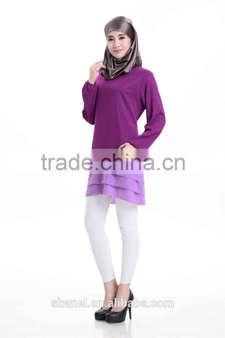 latest design muslim women long tops blouse islamic clothing Malaysia chiffon tops