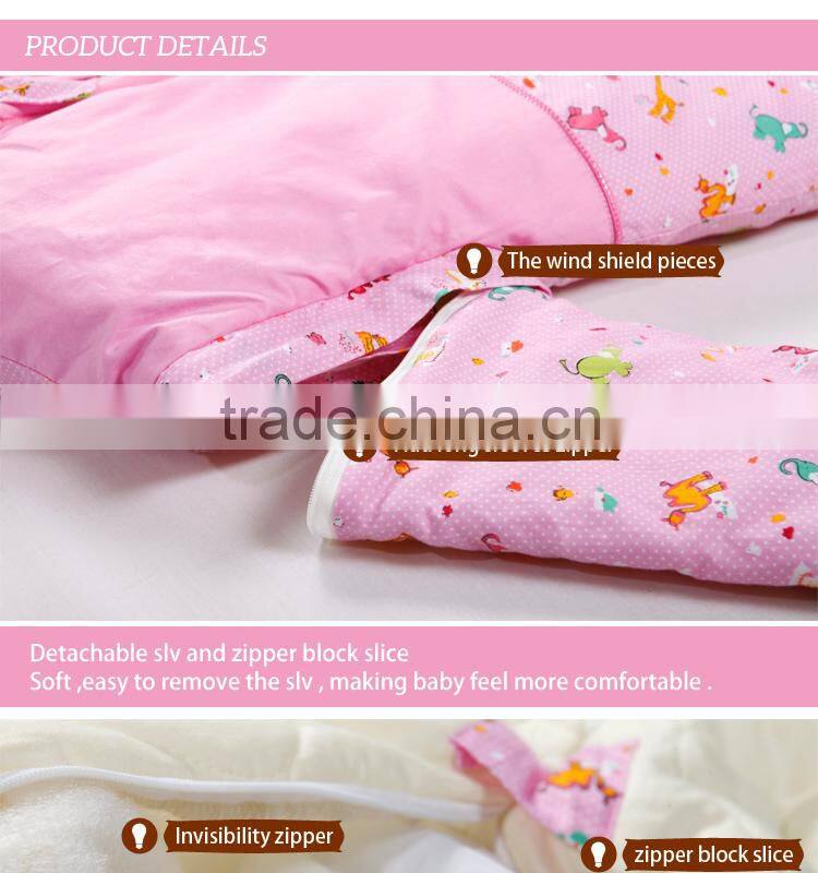 Infant kids anti kicking quilt sleeping bag for four seasons detachable fillings pink style