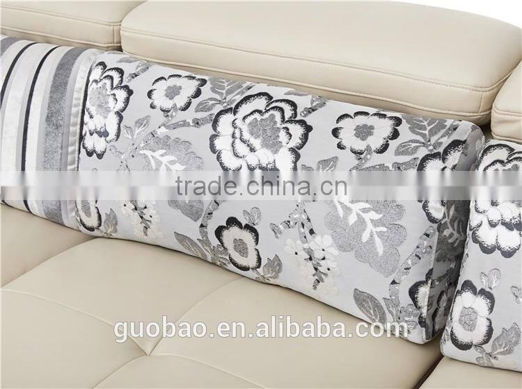 C2219 small size real leather matches fabric modern l shape sofa