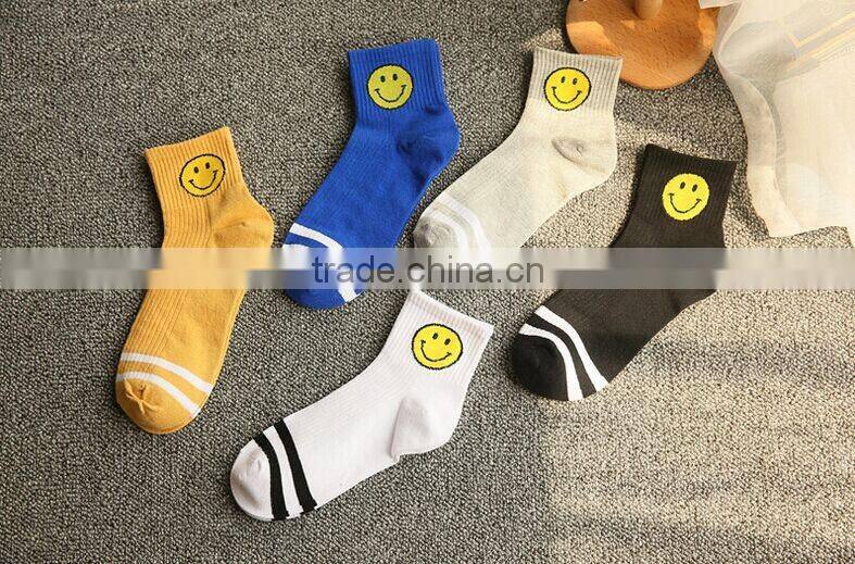 Korea Harajuku cartoon smiley face cotton sport socks, retro socks two bars socks,Children socks,Kids socks