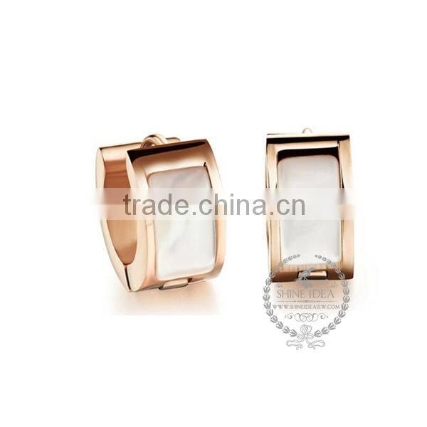 Titanium steel rose gold plated white shell earrings fashion women earrings stud wedding jewelry 6710094
