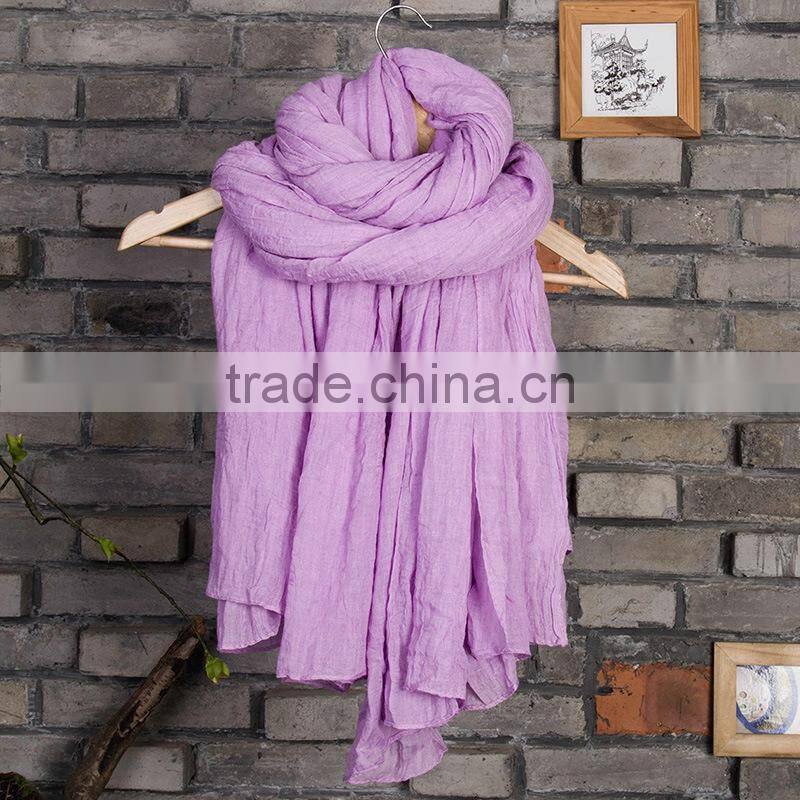 2015 Fashion Womens Girls Long Plain Color Soft Crinkle Wrinkle Scarf High Quality Cotton Blend Solid Color Wrap Scarf Scarves