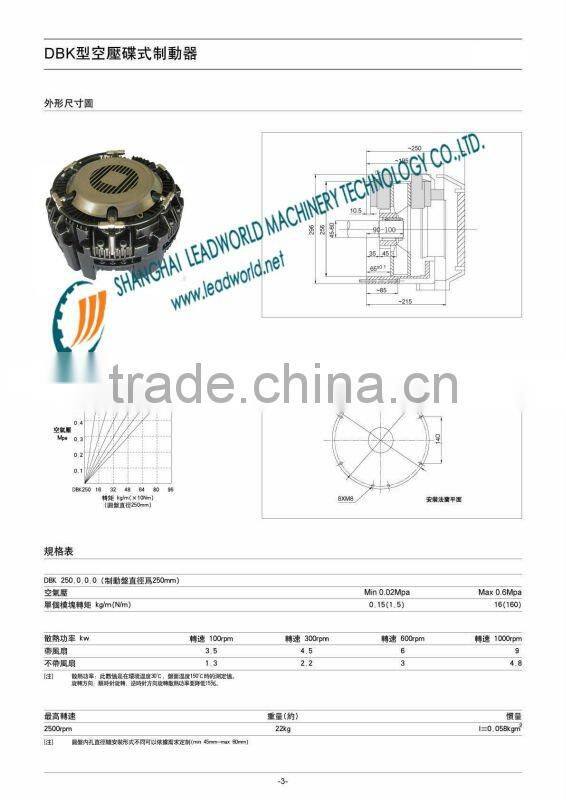 aircooled pneumatically controlled brakes and clutches