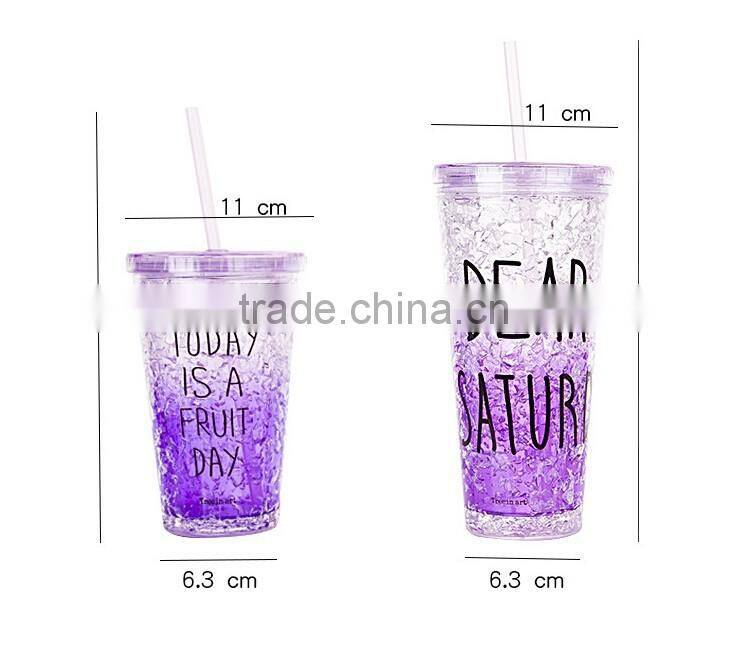 double wall plastic drinking mug with straw summer ice cup