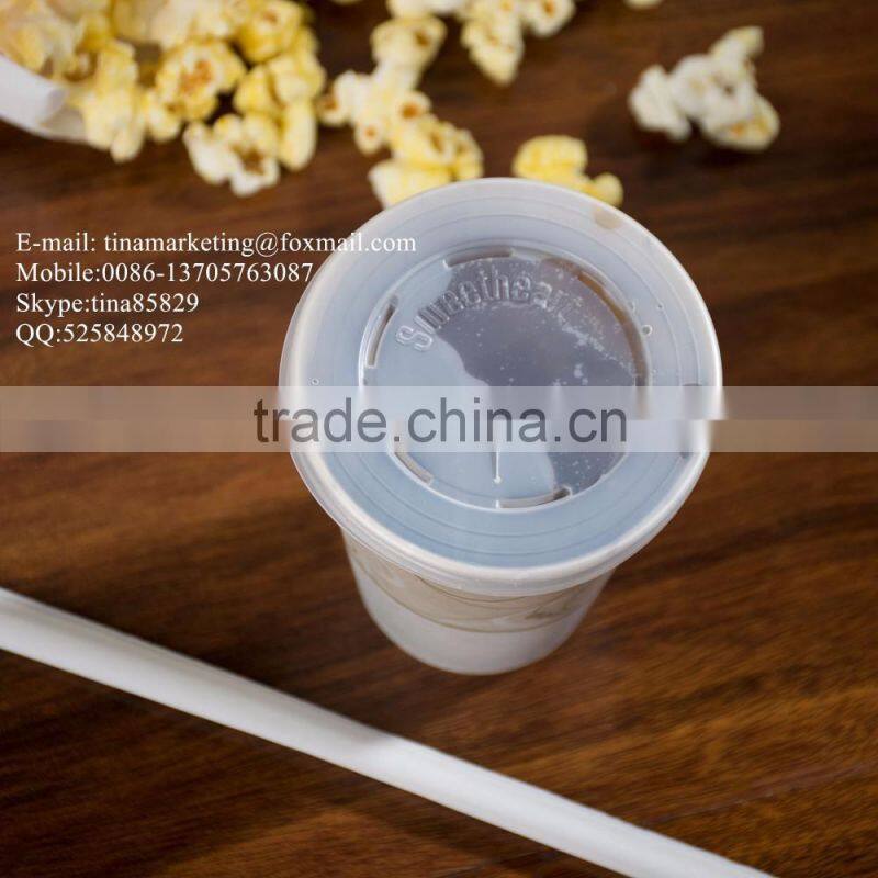 Custom High-Quality Polystyrene Translucent Flat Plastic Lid with Straw Slot for Paper Cup