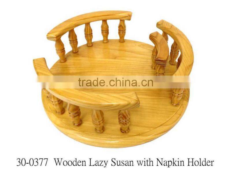 FSC facility Wooden Lazy Susan With Napkin Holder