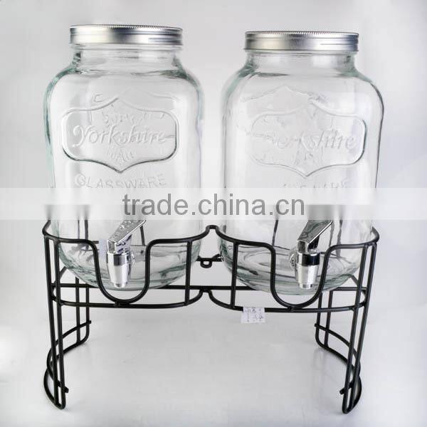 double glass dispenser with metal stand or iron bucket