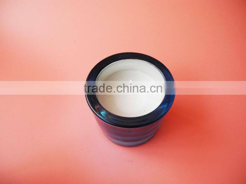 stained blue soy candle thick glass candle cup