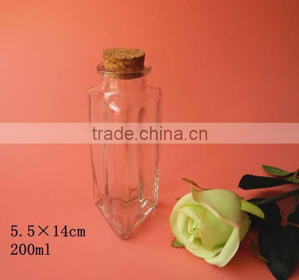 novely triangle shape glass storage bottle with cork
