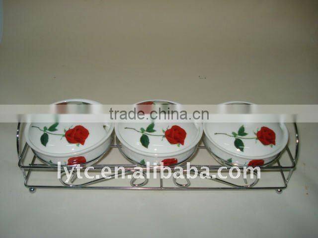 porcelain spice jar with iron stand