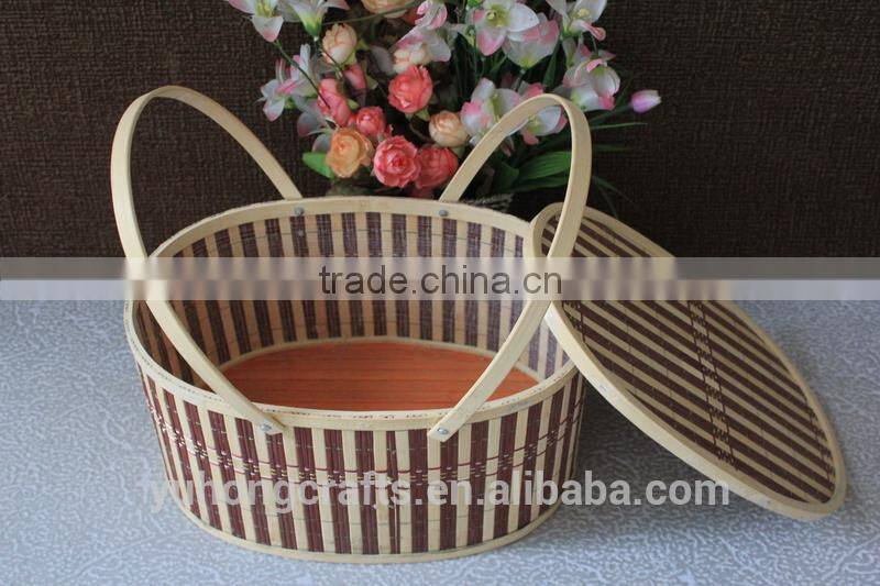 Storage Bamboo Basket With Handle For Picnic
