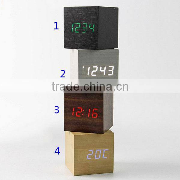 Multicolor Cube Led Digital Alarm wooden Clock
