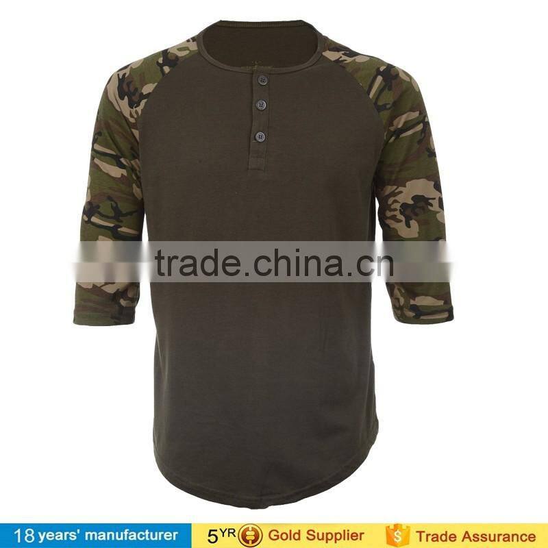 2016 Men's Custom logo running Jersey Shirt Casual Crew Neck 3/4 Sleeve Baseball raglan camo Tshirt