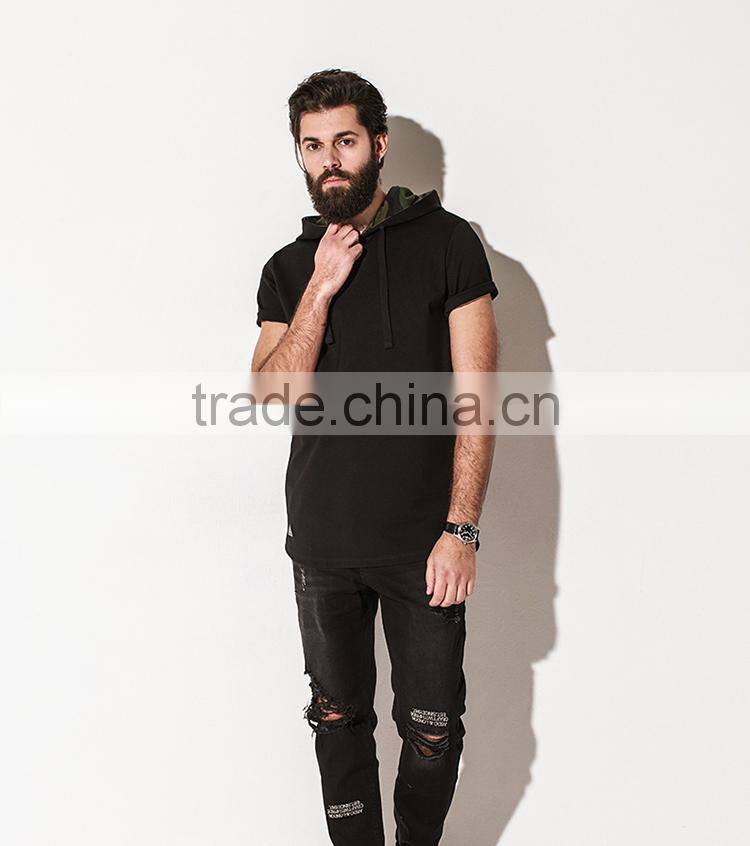 High Quality custom mens short sleeve hoodie