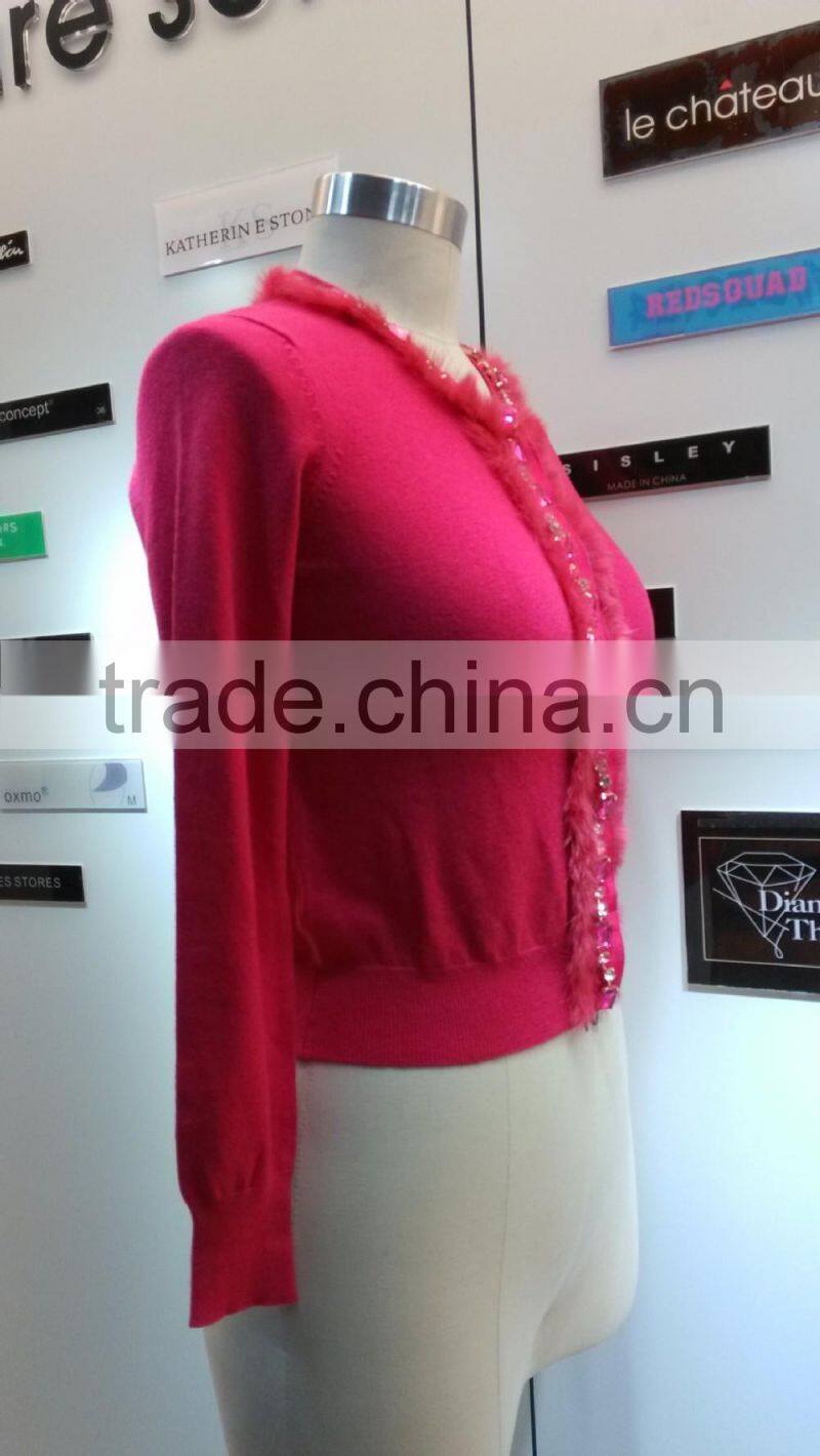 2014 Ladies knitted sweater,cardigan with manual nail bead