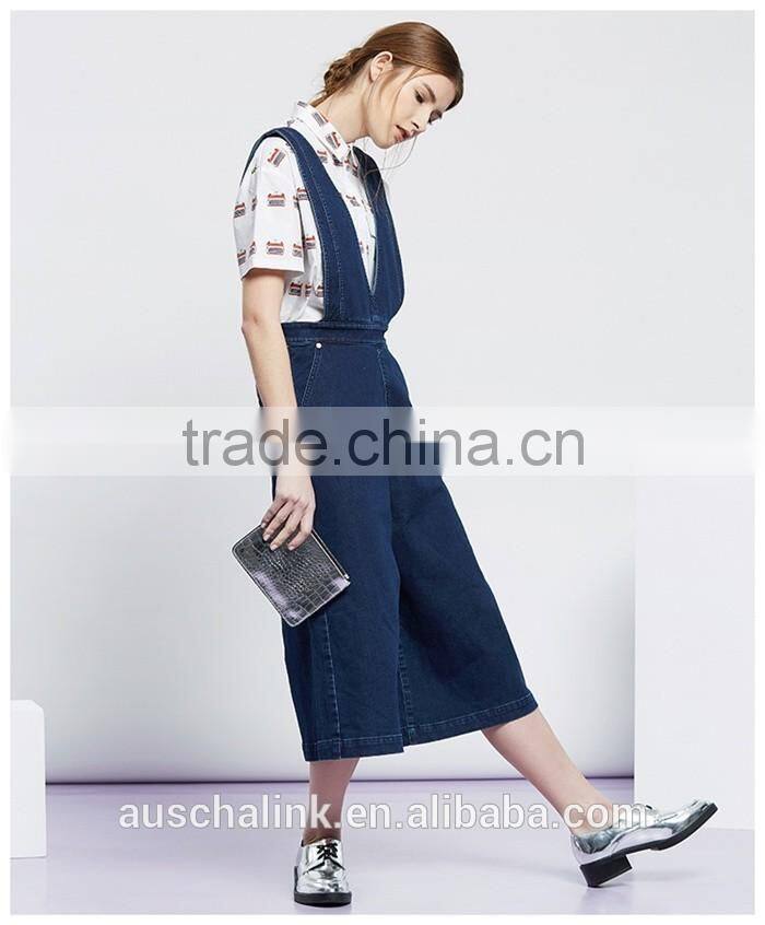 latest design 100% cotton wide leg gallus jeans pants for girl