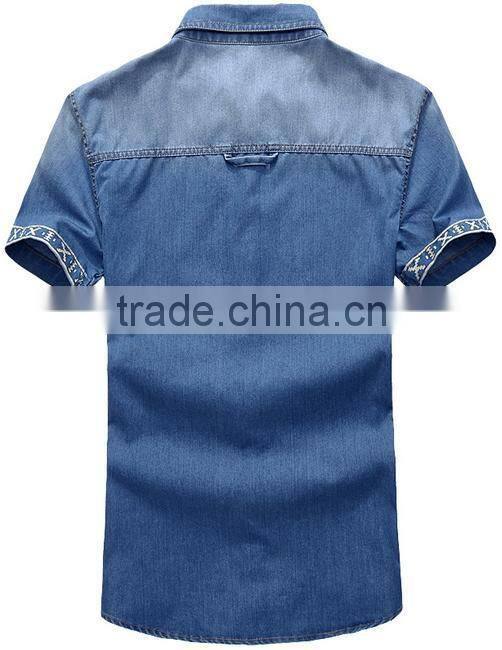 Mens jeans shirt new fashion printed short sleeve slim shirt 22