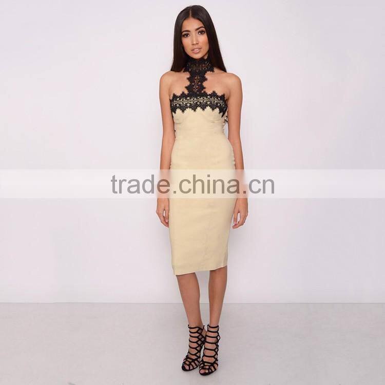Lace High Neck Midi Dress Party Dress
