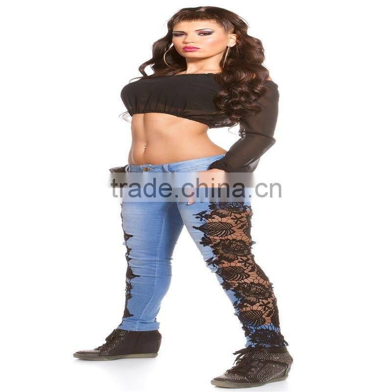 women brand pants Ladies Casual white and black with waist-length Ripped distressed female jeans