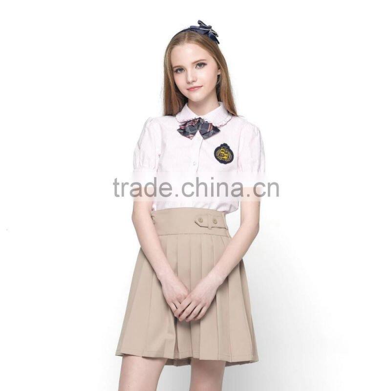 2016 lace collar new design school cheap uniform polo shirt for sweet girls
