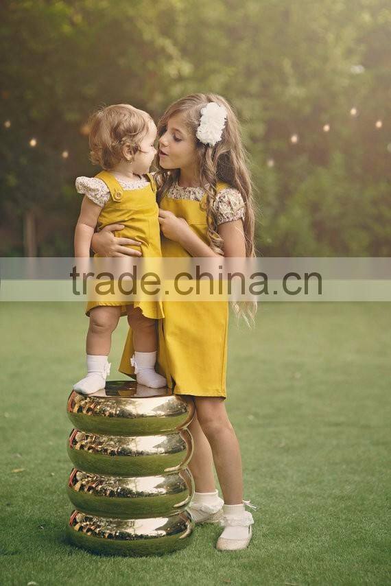 wholesale kid clothes knee lenght pinafore dress boutique girl clothing 2017