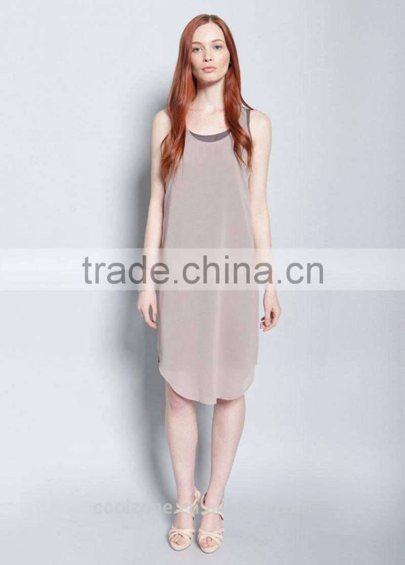 2015 fashion sleeveless round neck lady dress design