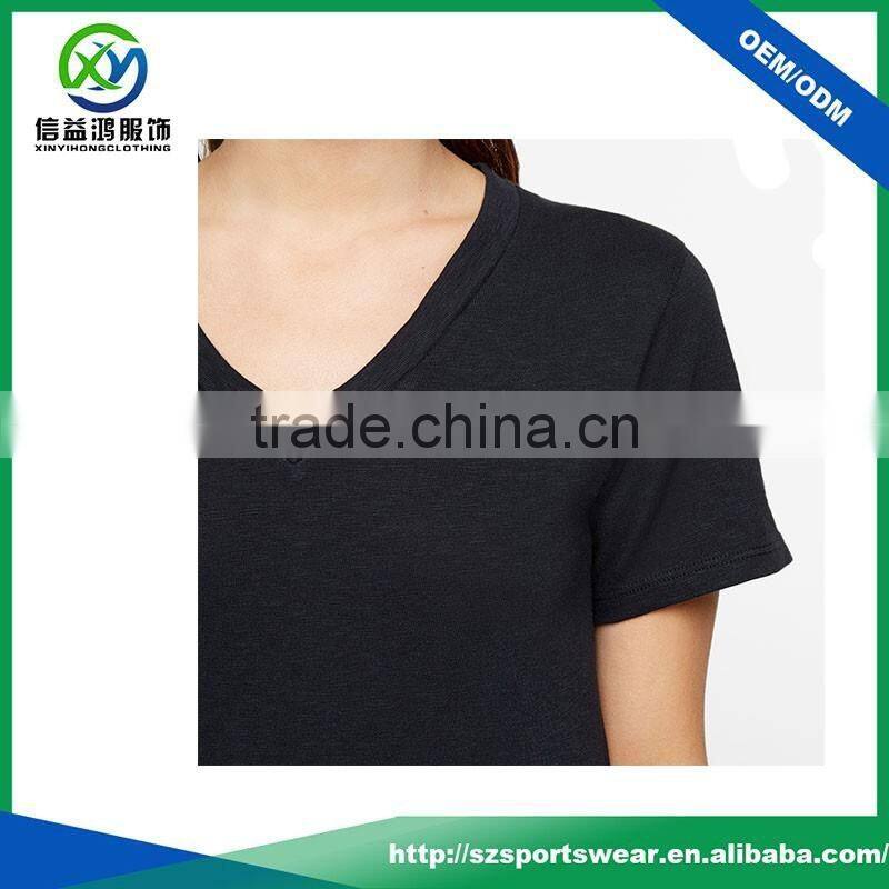 2017 Latest shirt designs black color v neck bamboo t shirt for women