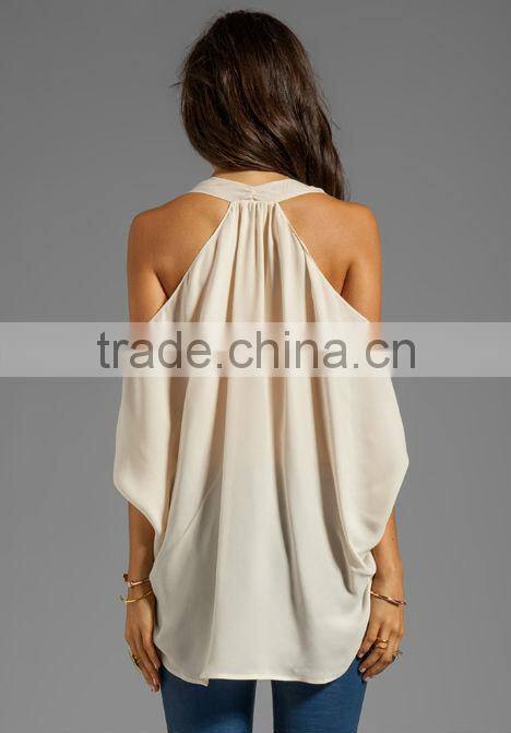 Studded Suede Sleeve Cowl Blouse