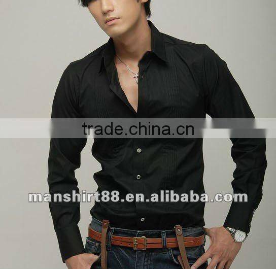 latest CVC slim fit long sleeve black tuxedo casual shirt for man
