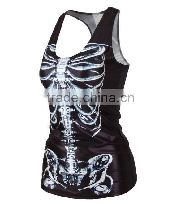 Sublimation overfull printing skeleton sport clothing tank top for women