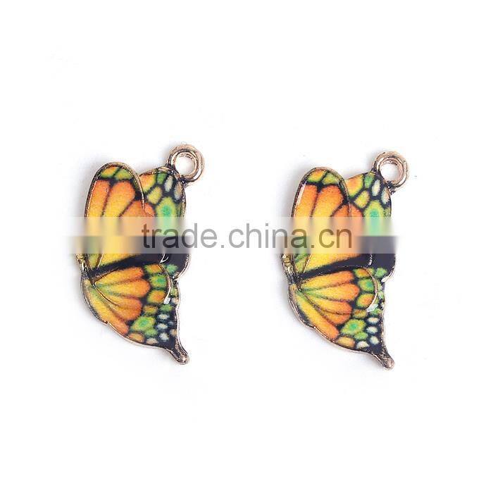 Zinc Based Alloy Butterfly Wing Charms Gold Plated Yellow Enamel