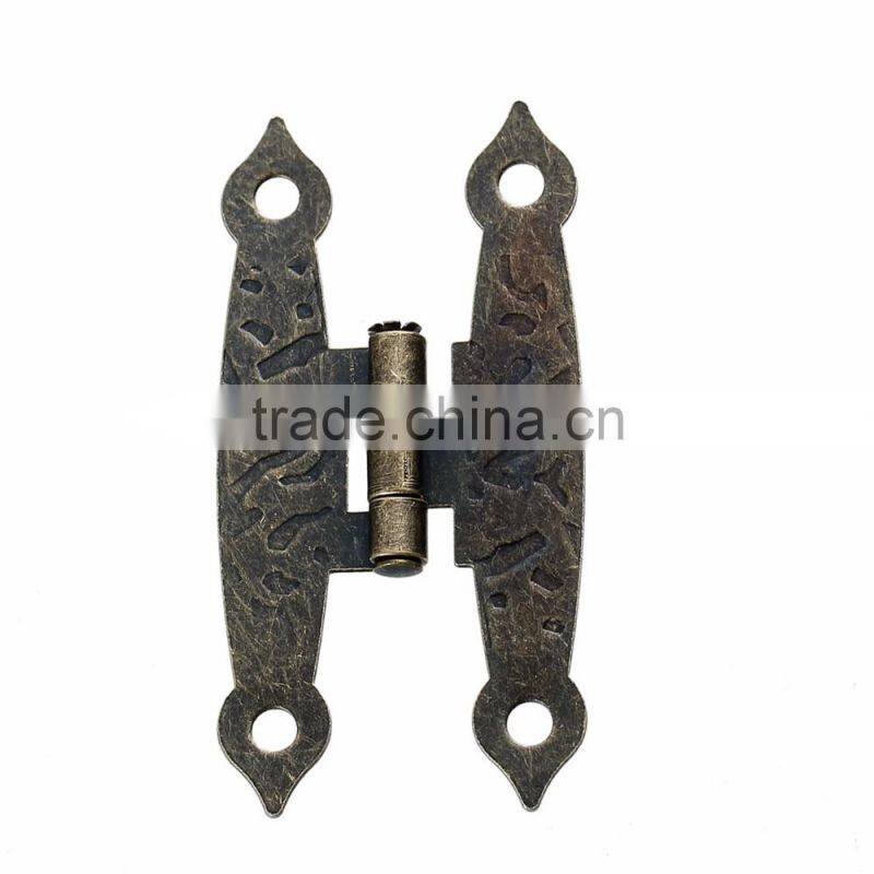 Iron Based Alloy Rectangle Antique Bronze Pattern Carved Rotatable Door Box Cabinet Furniture Butt Hinges