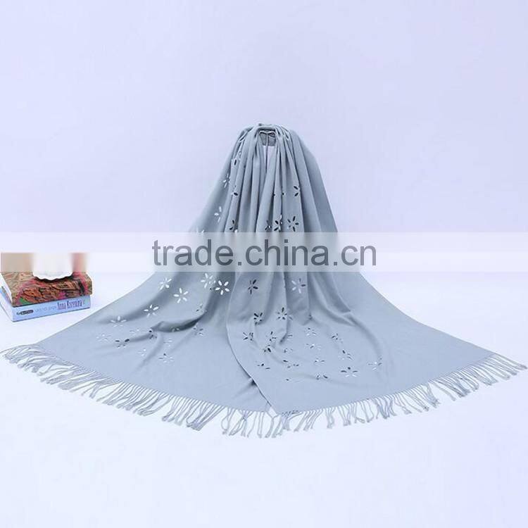 Classic jacquard cashmere hollow out design acrylic long lady scarf