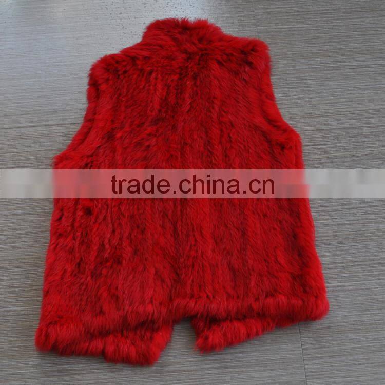 YanRan Fur YR052 Red Hand Knit Rabbit Fur Gliet/OEM Factory Top Quality Wholesale Fur Vest
