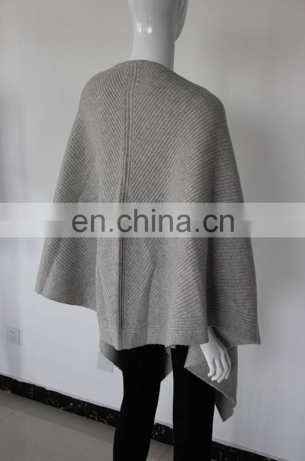 2015 new fashion style 7gg ribbed knitted pure cashmere poncho shawls