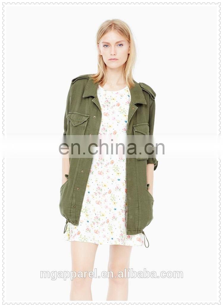 new style high quality long sleeve womens military jacket wholesale