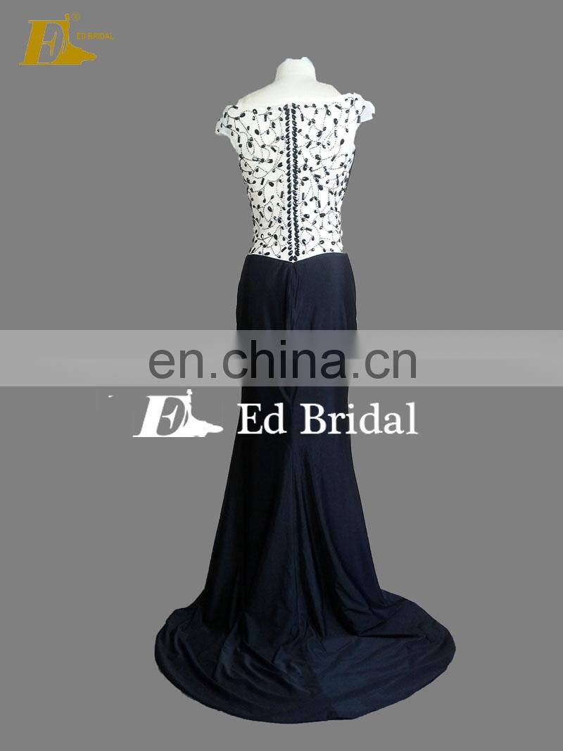 Custom Made V Neckline Cap Sleeve Beaded Black Teen Special Occasions Prom Dresses