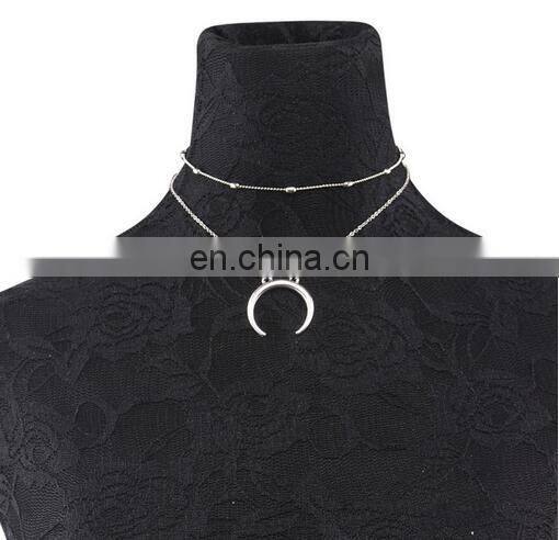 Fashion Summer Jewelry Beads Double Layers Necklaces Moon Pendant Necklace