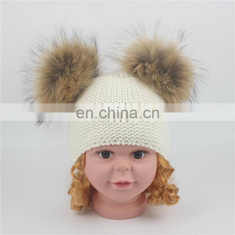 2017 Big Raccoon Fur Pom Pom Beanie Large Bobble Pompom Baby Hat
