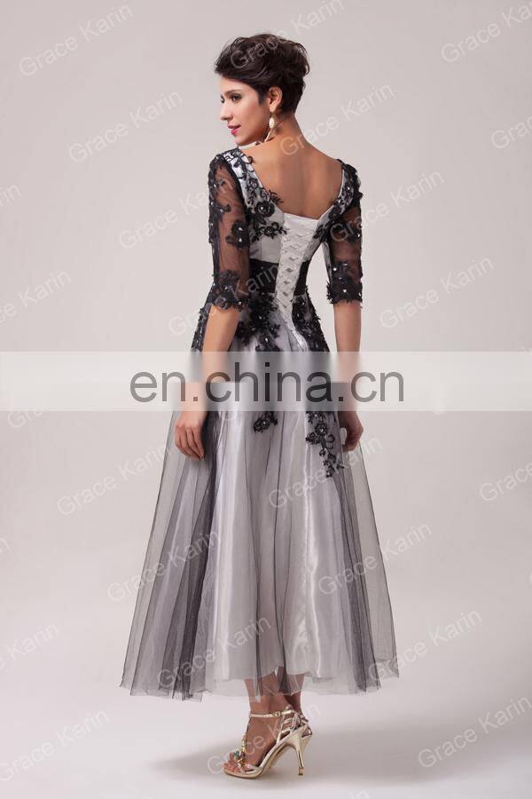 Grace Karin New Arrival 2015 Elegant Long Sleeve Lace Plus Size Evening Dress For Fat Women CL6051-2#