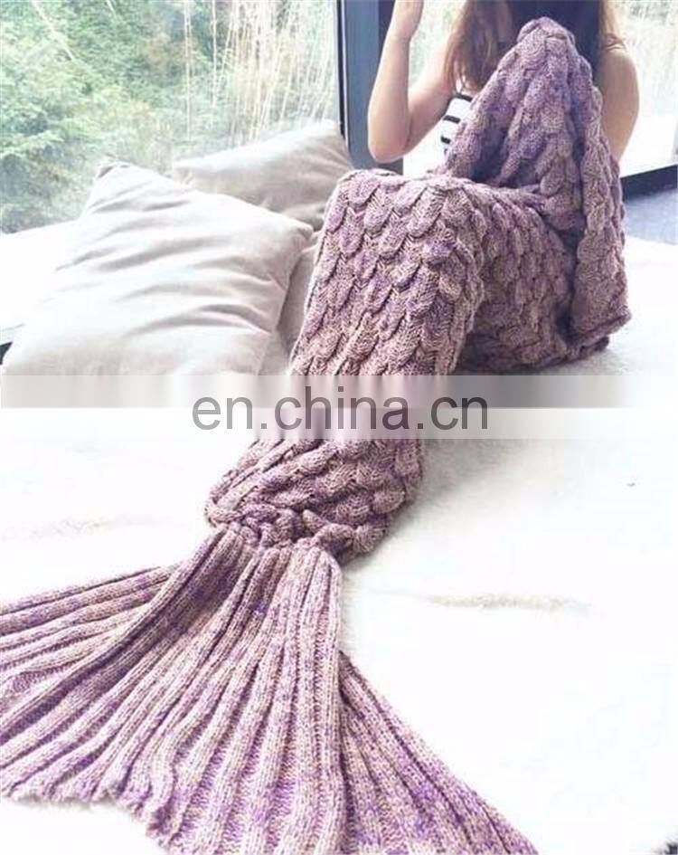 New Arrival Spring Winter Mermaid Tail Sofa Blanket Super Soft Warm Handmade Crocheted Blanket Knitting Wool For Adult
