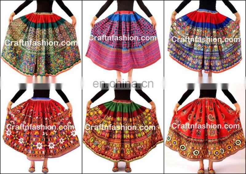 Tribal Ethnic Belly Dance Floral Skirt- Indian old VINTAGE Gujarati kutchi Skirt - Vintage Embroidered Multi boho banjara skirts