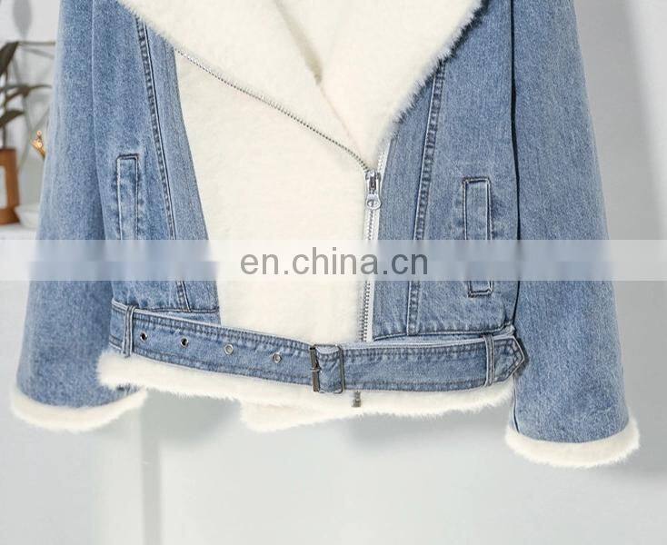 New style factory sherpa women fashion winter jacket berber Fleece Fancy denim ladies motorcycle jacket