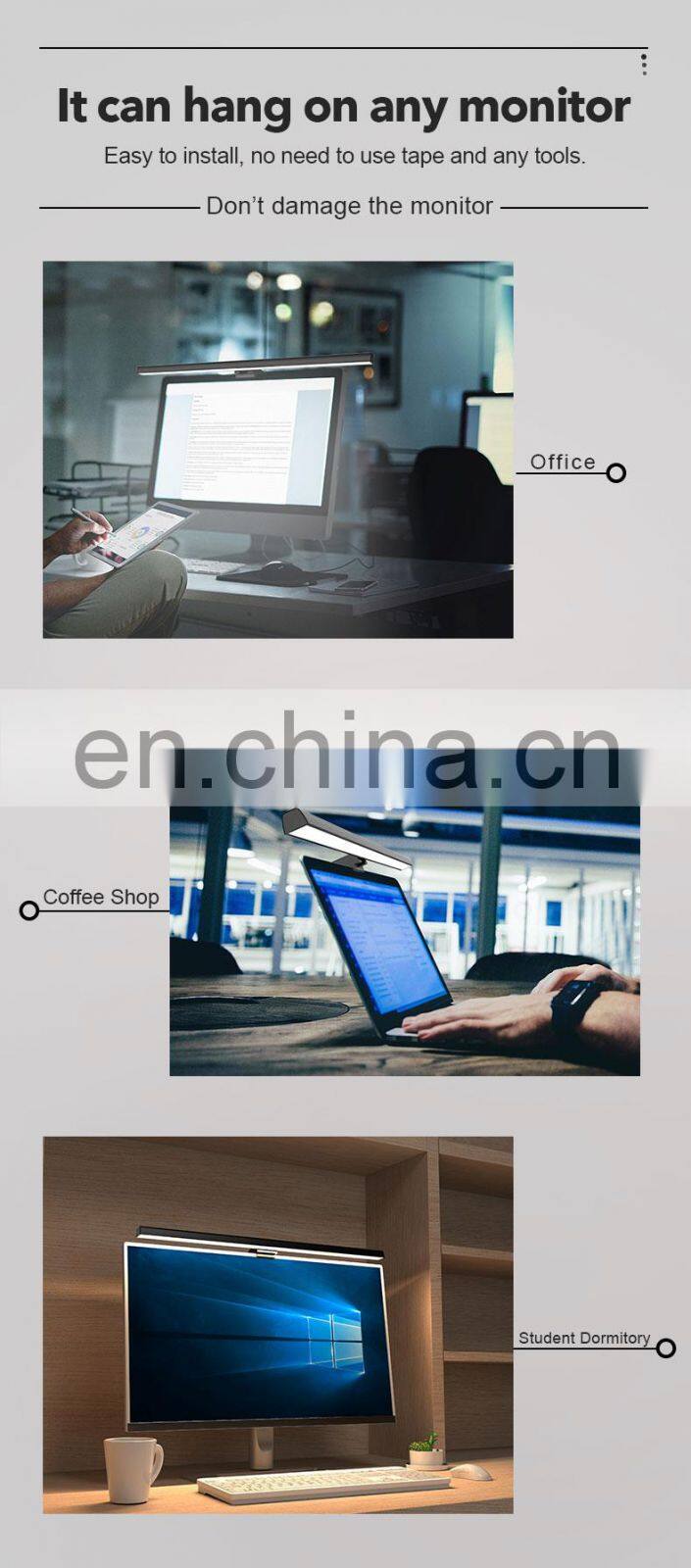 3 Color Temperature Stepless Dimming Screenbar light desk lamp computer laptop led USB screen Bar hanging light Lamp