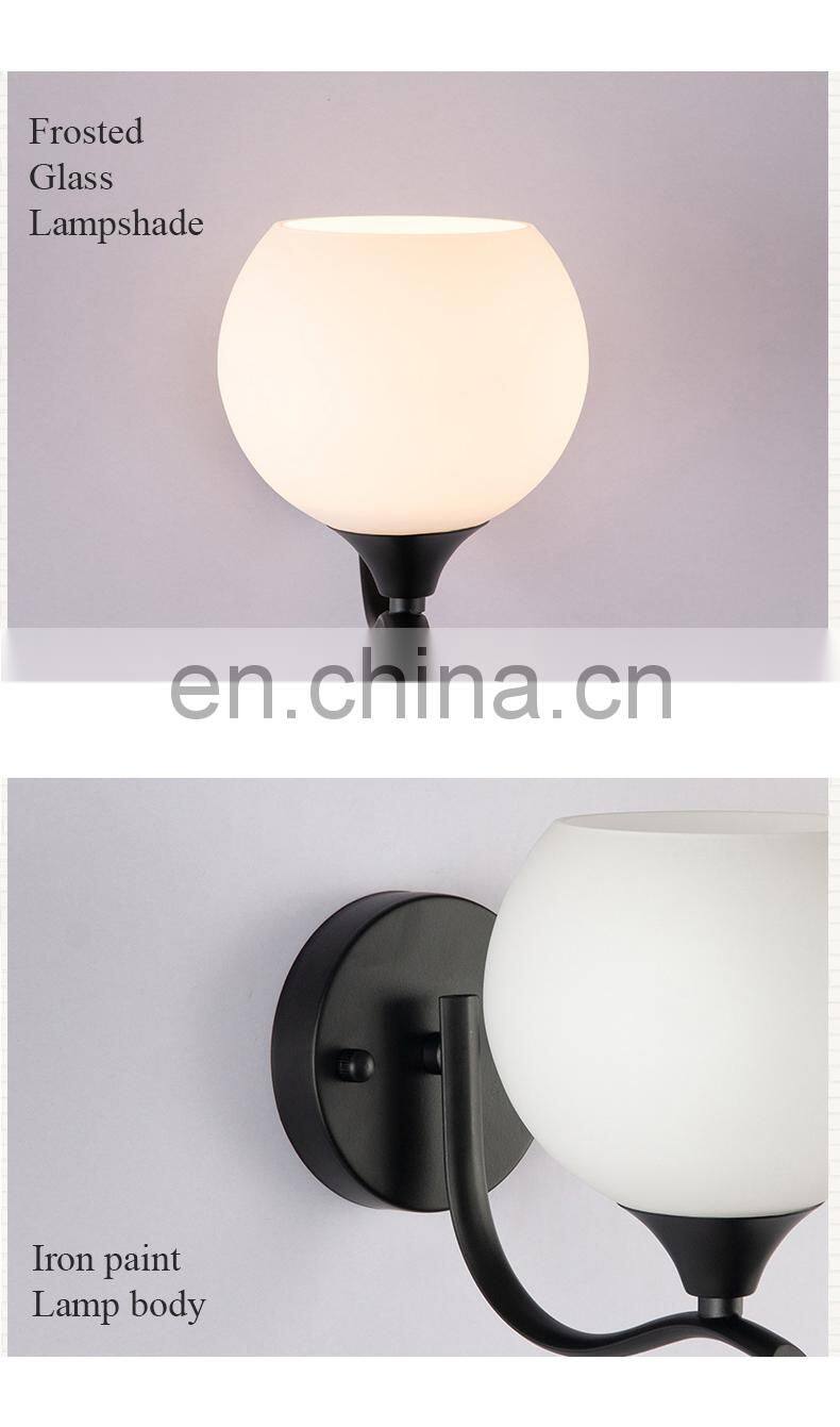 High Quality European Art Deco Reading Bedroom Loft E27 Glass Ball Black Luxury Bedside Led Modern Nordic Wall Lamp