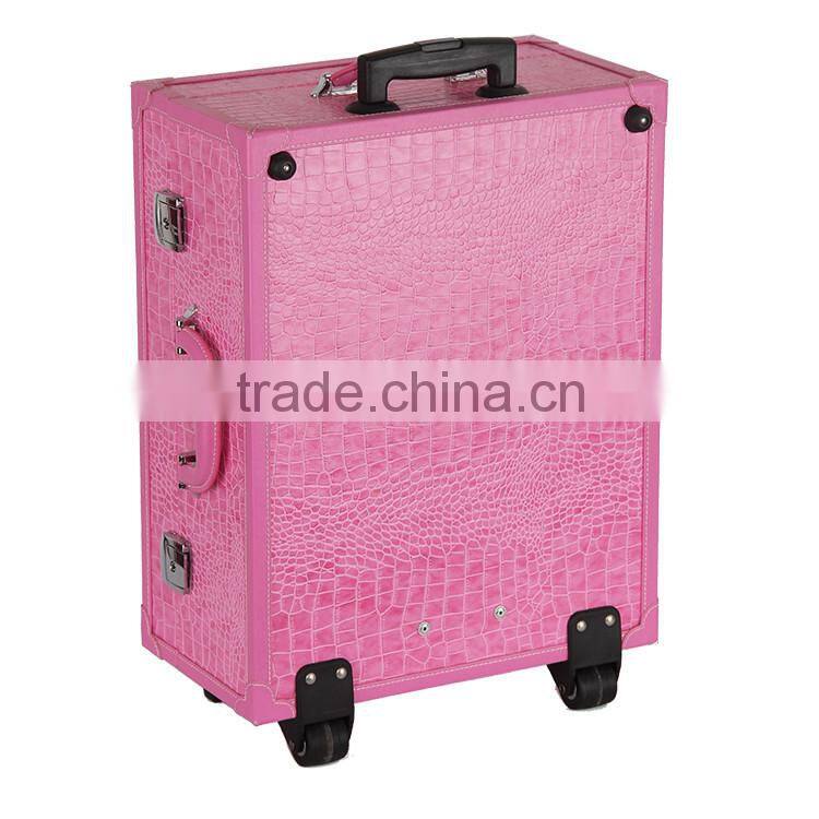 Fashional design pink lighted mirror cosmetic makeup beauty trolley carring case